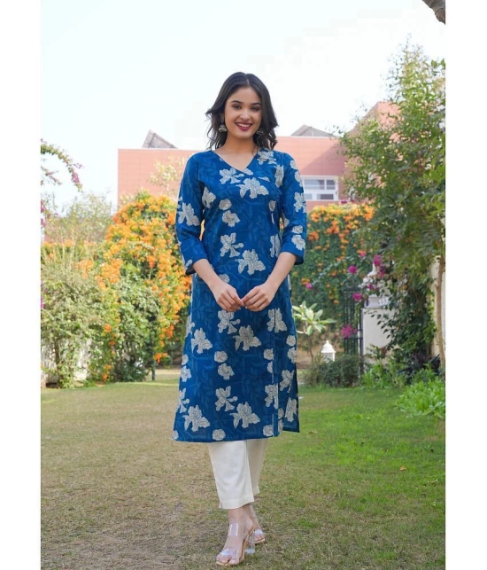 Vbuyz Cotton Printed Angrakha Womens Kurti - Blue ( Pack of 1 ) - None