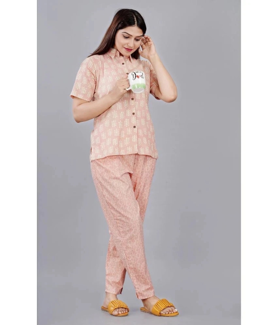 HIGHLIGHT FASHION EXPORT - Peach Cotton Blend Womens Nightwear Nightsuit Sets ( Pack of 1 ) - None