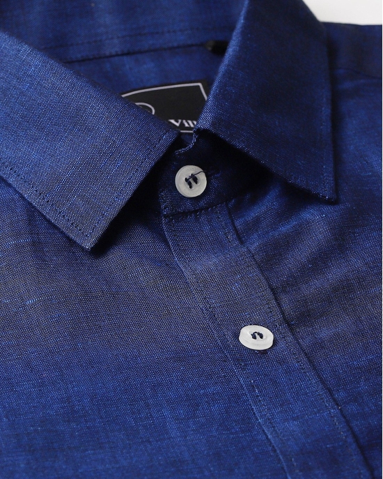 Space Blue Men Linen Shirt L