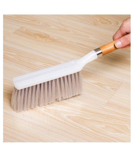 INGENS Long Bristle Plastic Cleaning Brush Along with Wooden Handle for Carpet,Mats,Car Seat,Curtains and Household Upholstery Plastic Wet and Dry Brush (White)