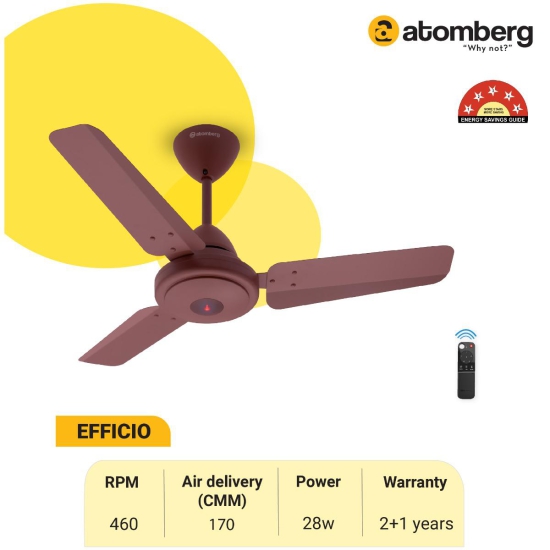 Atomberg Efficio 900 mm BLDC Motor with Remote 3 Blade Ceiling Fan (Matt Brown, Pack of 1)