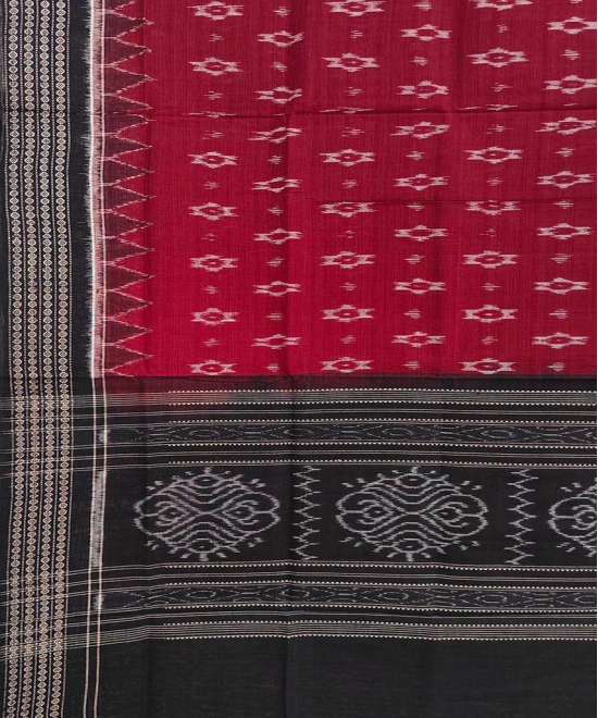 Maroon Black Sambalpuri Handwoven Single Ikat Cotton Dupatta