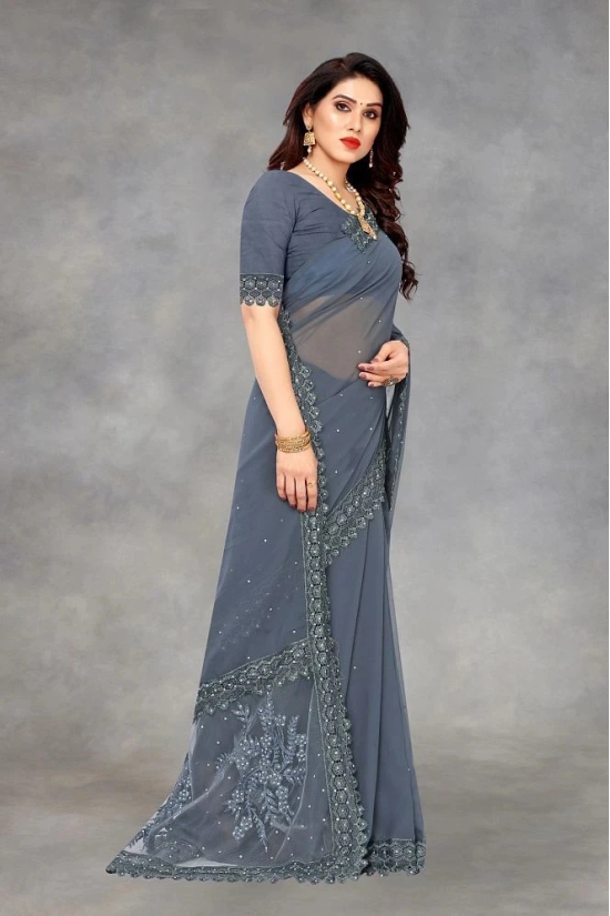 JULEE - Grey Georgette Saree With Blouse Piece ( Pack of 1 ) - Grey