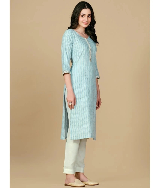 Glomee - Light Blue Cotton Blend Womens Straight Kurti ( Pack of 1 ) - None