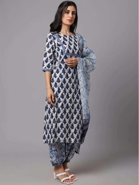 Blue and White Printed Fancy Kurti for Women With Bottom Dupatta set-XL