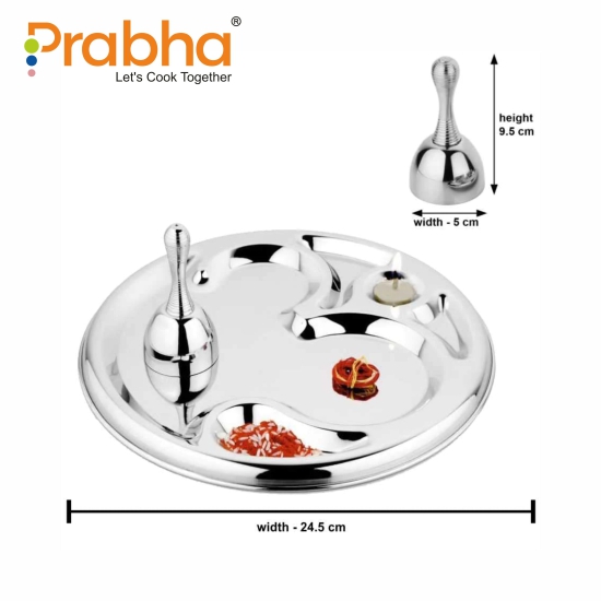 Stainless Steel Om Puja Thali with Ring Bell(Ghanti), for Home and Office Temple