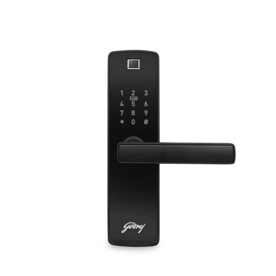 Godrej Catus Connect Smart Lock for Wooden Door With WiFi, Fingerprint, RFID Card, Pin & Mechanical Key - Black