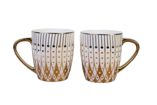 Femora Gold Modern Pattern with White Background Golden Tea Mugs, Ceramic Tea Cups, Coffee Mugs (160 ml, Golden) - 6 Pcs Set