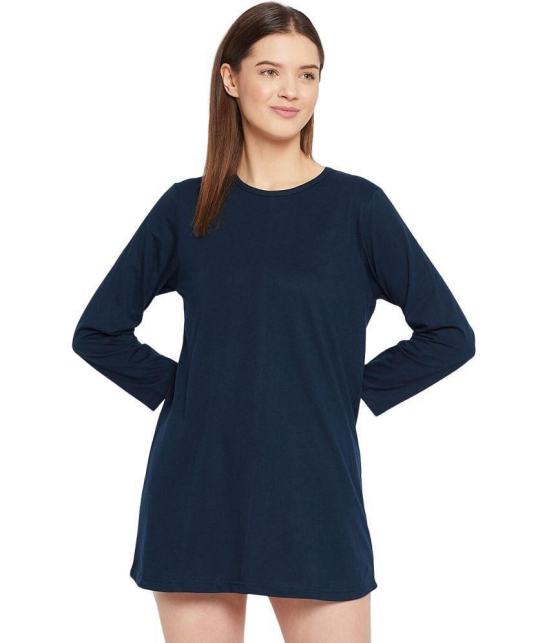 PPTHEFASHIONHUB - Navy Blue Cotton Blend Loose Fit Women''s T-Shirt ( Pack of 1 ) - None