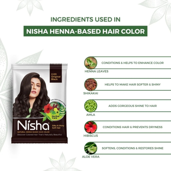 Nisha Henna Based Hair Color Original Black 25g Pack of 10, Ammonia Free Henna Powder Hair Colour Dye Black Hair Color