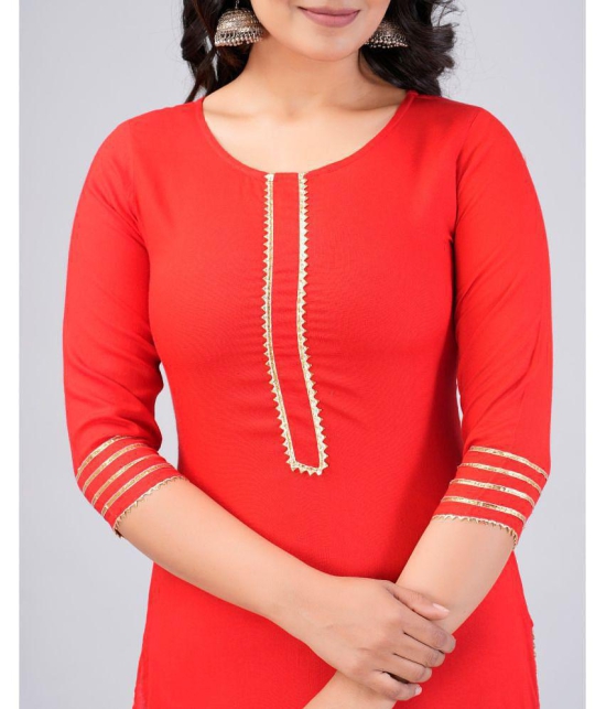 MAUKA Rayon Embroidered Straight Womens Kurti - Red ( Pack of 1 ) - None