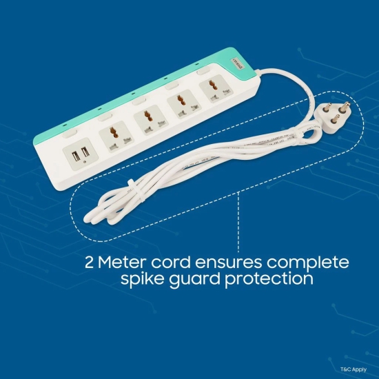 Croma 6 Amps 4 Sockets Surge Protector WIth Individual Switch (2 Meters, Child Safety Shutter, Blue)