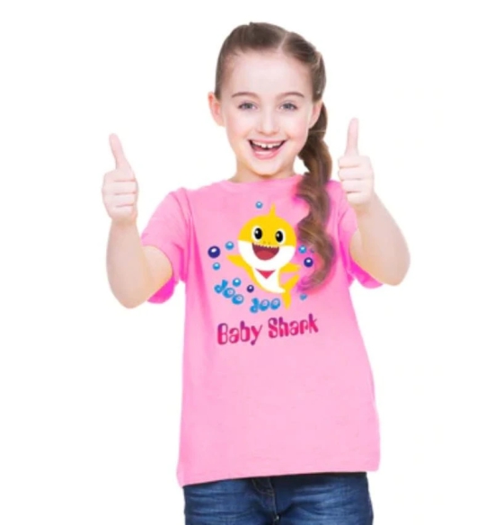 Girls Cotton Baby Shark Half Sleeve TShirt (Pink) PID41506