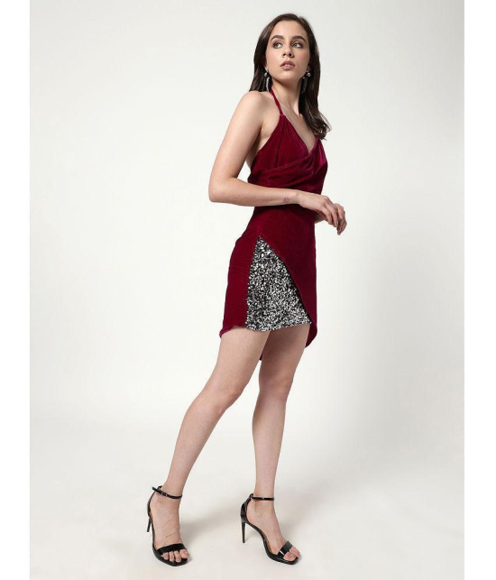 Zima Leto Velvet Embellished Mini Womens Bodycon Dress - Maroon ( Pack of 1 ) - None