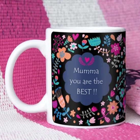 Indigifts Mother's Day Ceramic Mug 325 ml | Mumma You are Best Quotes Artistic Floral Doodle Multicolor Mug | Gifts for Mother-Mom-Mummy-Maa | Birthday Gifts for Mom | Gifts for Mothers