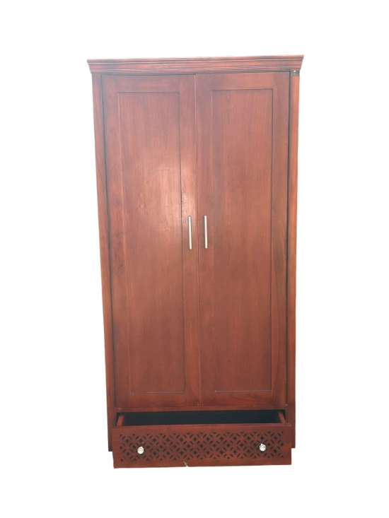 Wooden Twist Madera Solid Teak Wood 2 Door Wardrobe-Brown