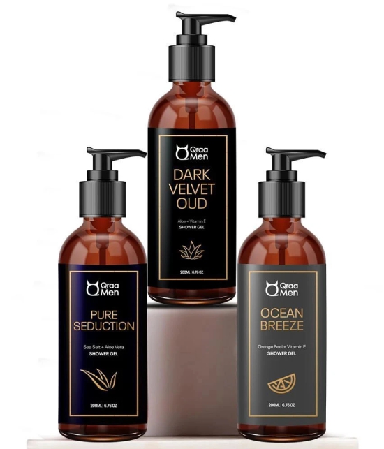 Qraa Men Luxurious Shower Gel- Long Lasting Fragrance With Aloe Vera,Vitamin E & C Pack Of 3|600Ml