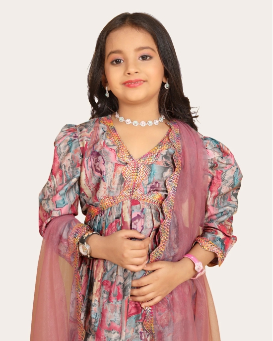 Girls Top Sharara Set  Elegant Top with Sharara for Kids Girls-Maroon / 11 - 12 Years