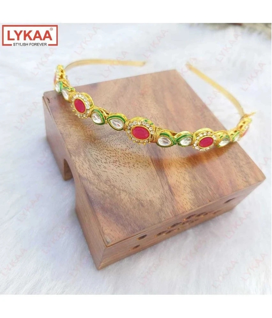 Lykaa Diamond Kundan Headband Elegant Tiara Indian Wedding Hair Accessories For Women - 1 Pcs - Gold