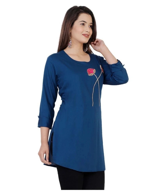 HIGHLIGHT FASHION EXPORT - Blue Rayon Womens Straight Kurti ( Pack of 1 ) - XXL