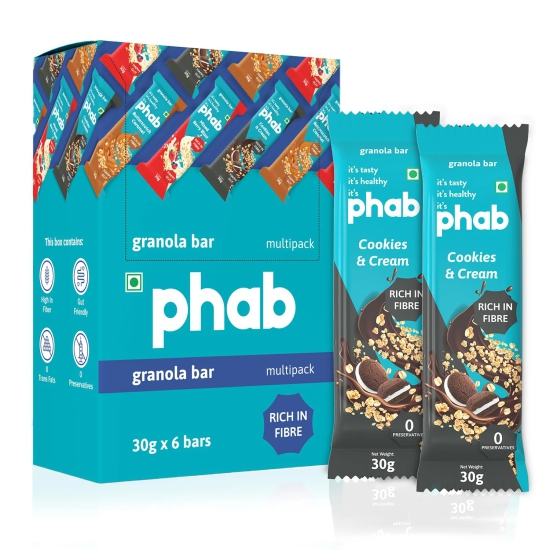 Phab Granola Bar Cookies And Cream 30Gm, 1 Pc