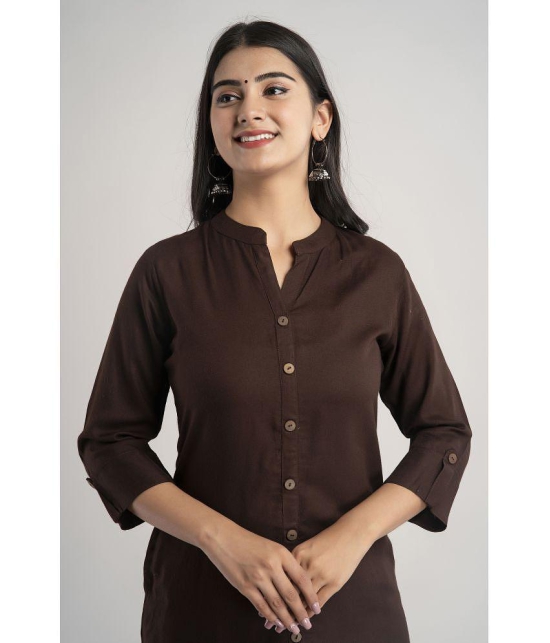 MAUKA - Brown Rayon Women's A-line Kurti ( Pack of 1 ) - None