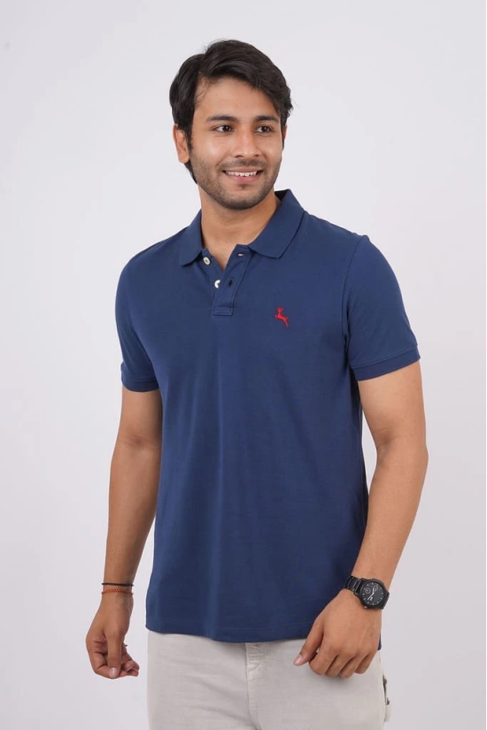 Men's Navy Blue  Embroidery Polo T-Shirt