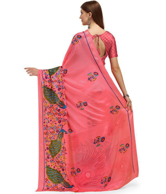 LEELAVATI - Pink Crepe Saree With Blouse Piece ( Pack of 1 ) - Pink