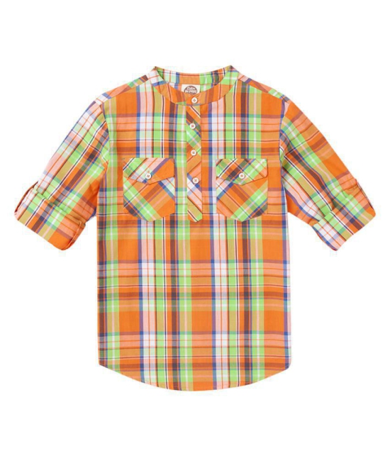 Cub McPaws Boys Mandarin Collar Full Sleeves Shirt | Checkered Print | Turn-up Sleeves | 4 - 12 Years - None