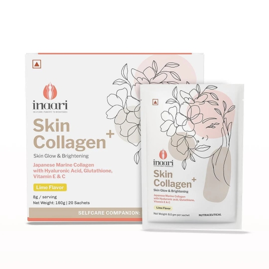 Inaari Collagen Plus Powder 160g: Japanese Marine Collagen, Glutathione, Vitamin C&E, Hyaluronic Acid for Healthy Glowing Skin. Lime Sachet Pack.-Inaari Collagen Plus Powder, 160gm | Japanese Mar