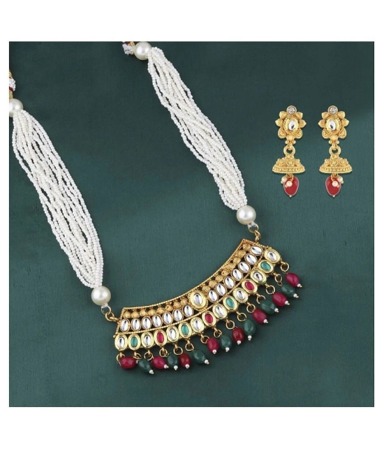 Silver Shine Alloy Golden Choker Traditional Gold Plated Necklaces Set - Golden