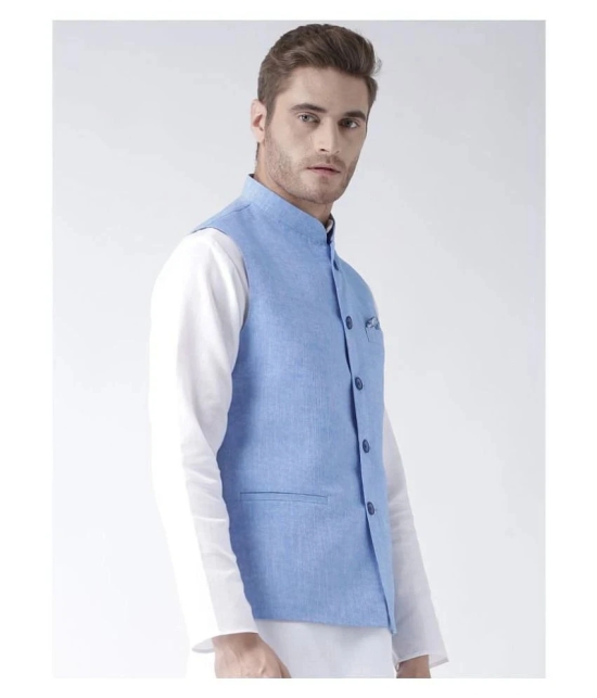 Hangup Blue Linen Nehru Jacket - None