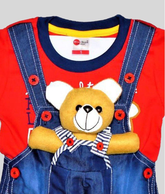 Wise Guys - Red & Blue Denim Baby Boy,Baby Girl Dungaree Sets ( Pack of 1 ) - None