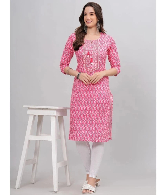 JC4U Cotton Printed Straight Womens Kurti - Pink ( Pack of 1 ) - None