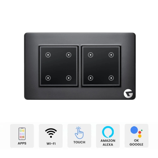 L&G 4M Touch Switch Board, Smart Touch Switch Panel | German Technology with Indian Standards-Black / Glass