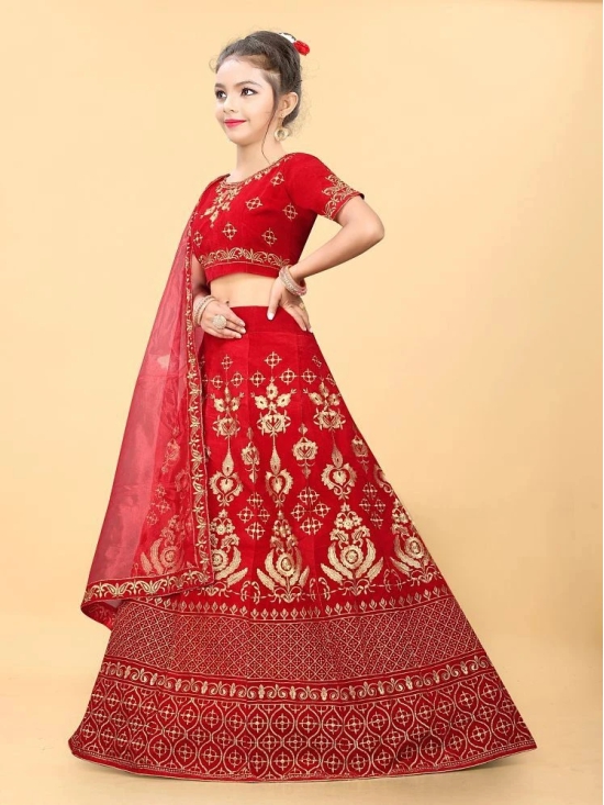 Apnisha - Red Velvet Girls Lehenga Choli Set ( Pack of 1 ) - None