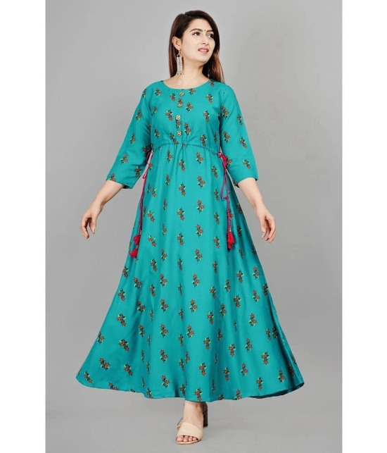 NUPITAL - Turquoise Rayon Womens Anarkali Kurti ( Pack of 1 ) - None