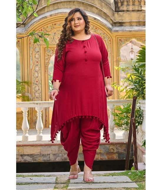 PrettyPlus by Desinoor.com Maroon Solid Pant Top Set - None