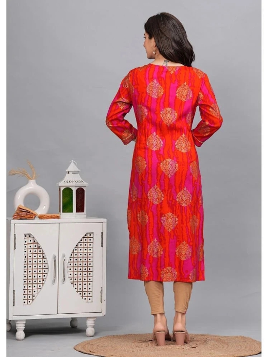 Kapadia Rayon Embroidered Straight Womens Kurti - Orange ( Pack of 1 ) - None