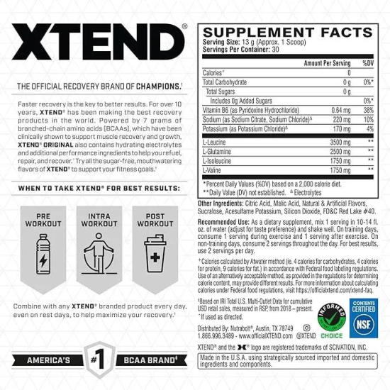 Xtend Original BCAA Powder (Fruit Punch) - Sugar Free Workout Muscle Recovery Drink with 7g BCAA, |