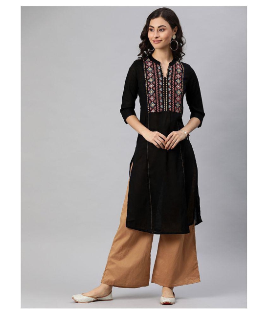 Alena Black Cotton Straight Kurti - S