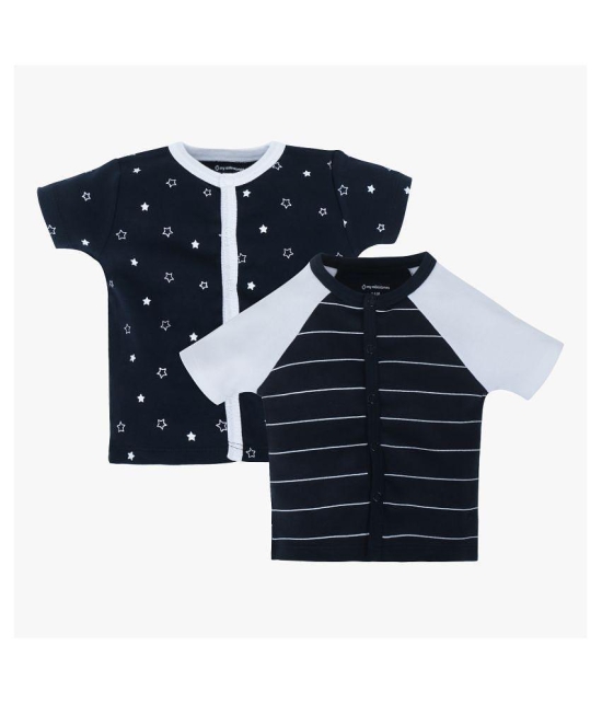 My Milestones T-shirt Half Sleeves Boys Navy Blue White Raglan/ Navy Blue Stars-2Pc Pack - 3-6 M - None