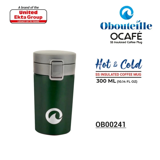 OBOUTEILLE OCafe Green Coffee Mug Stainless Steel Vacuum Insulated 300 ml Leak Proof Travel Cup Tumbler Flask for School/Home/Kitchen/Office/Work/Gym/Exercise/Yoga/Camping/Boys/Girls/Kids/Adults