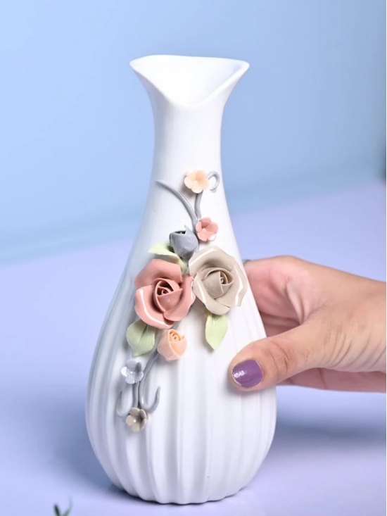 Floral Delight - White Asymmetrical Vase