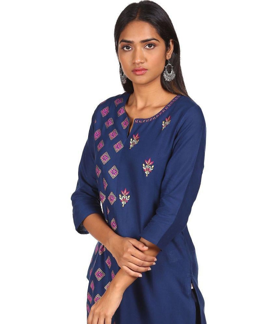 Karigari - Blue Cotton Blend Women's Straight Kurti ( Pack of 1 ) - None