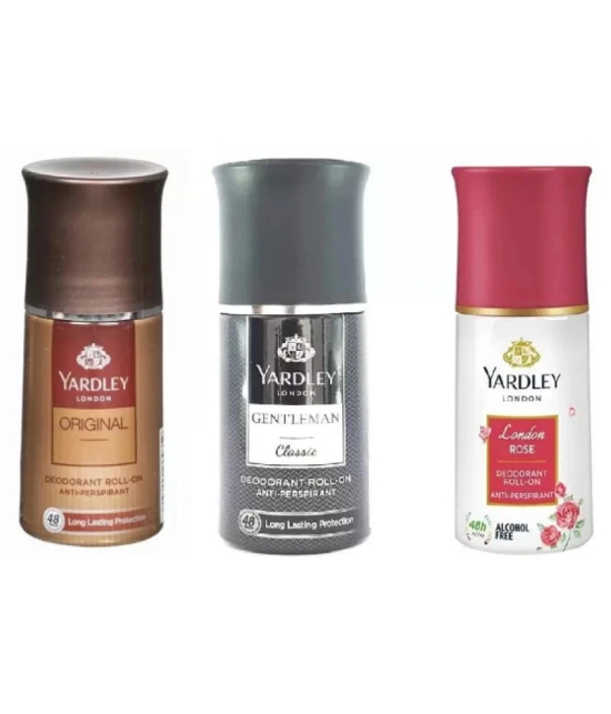 Yardley London Orignal ,Gentleman Classic ,London Rose Deodorant Roll-on - For Men & Women  (150 ml each, Pack of 3).