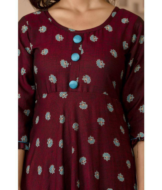 Kapadia Rayon Printed Anarkali Womens Kurti - Maroon ( Pack of 1 ) - None