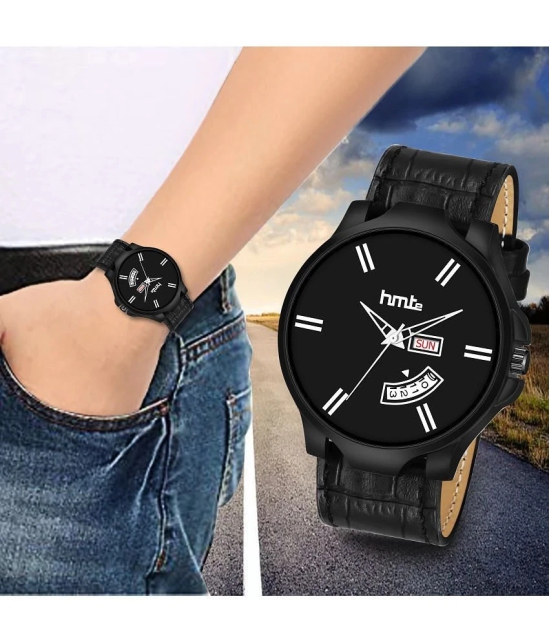 HMTe -  Black Leather Analog Mens Watch