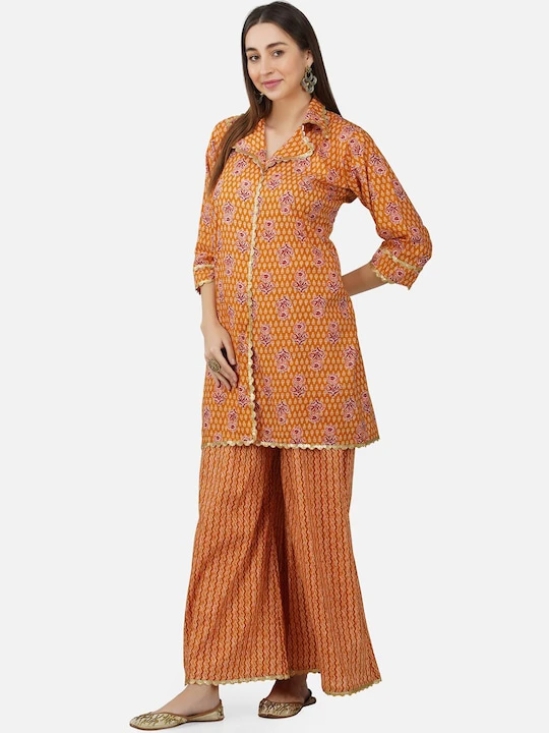 Women Floral Printed Sequinned Pure Cotton Kurta with Palazzos