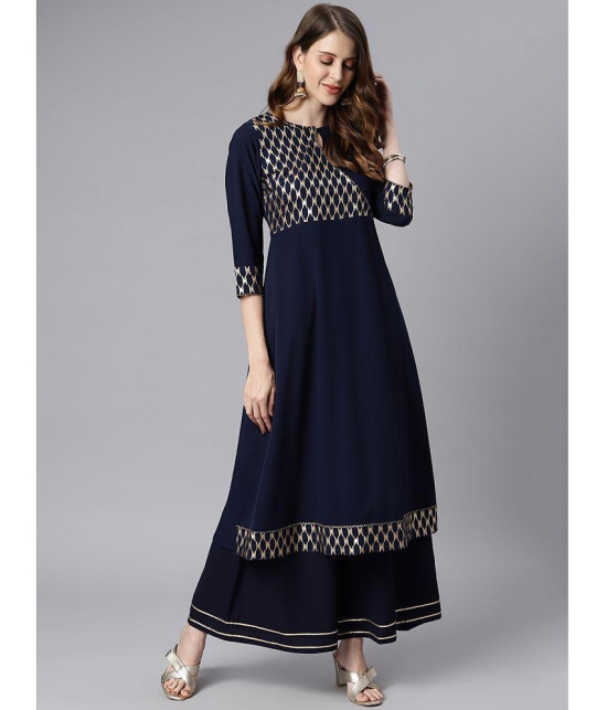 Janasya - Navy Crepe Women''s Double Layered Kurti ( Pack of 1 ) - 3XL